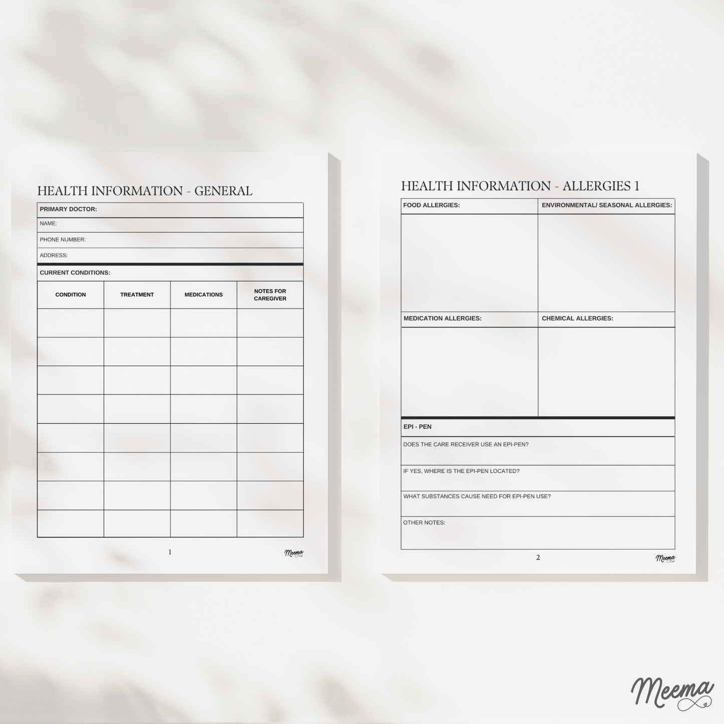 Health and Medications Printable Care Journal