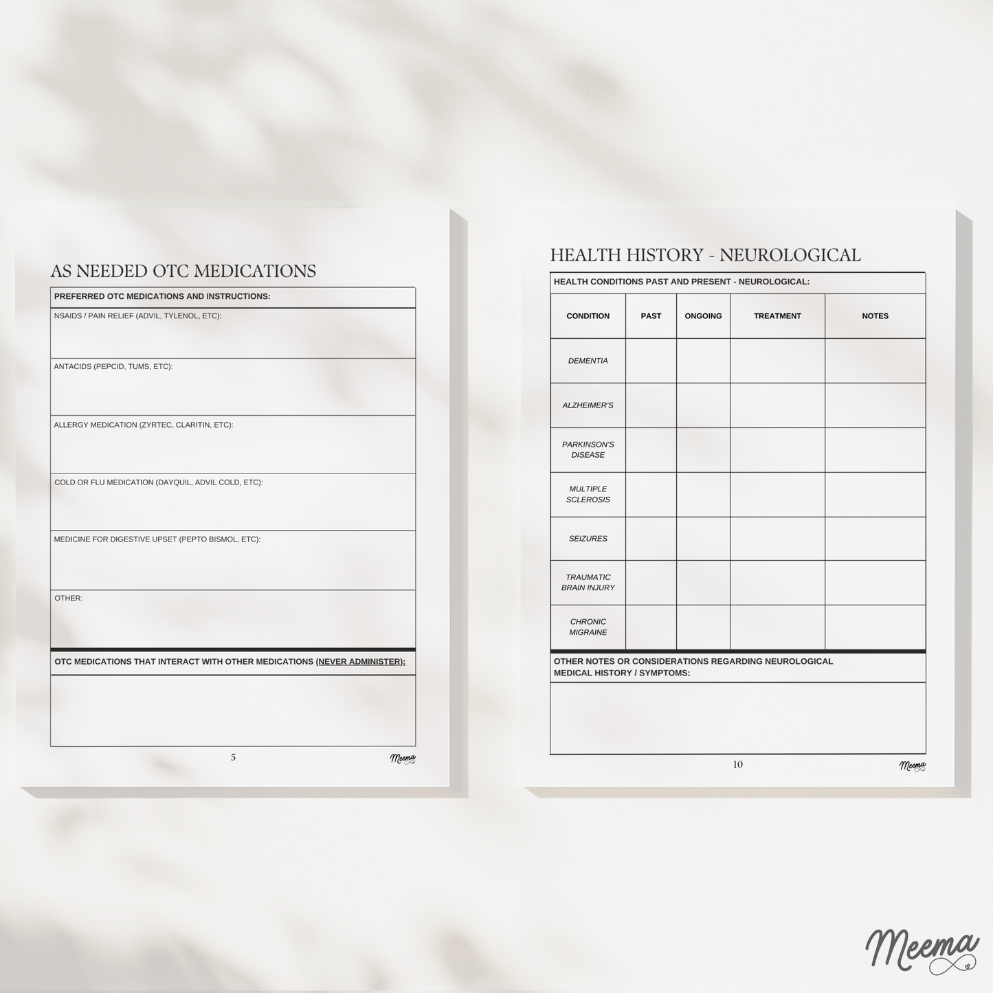 Health and Medications Printable Care Journal