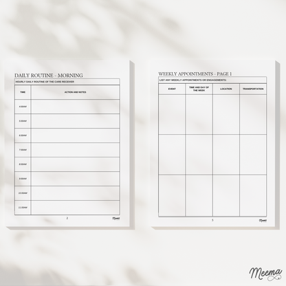 Routines, Sleep Habits, and Hygiene Assistance Printable Care Journal