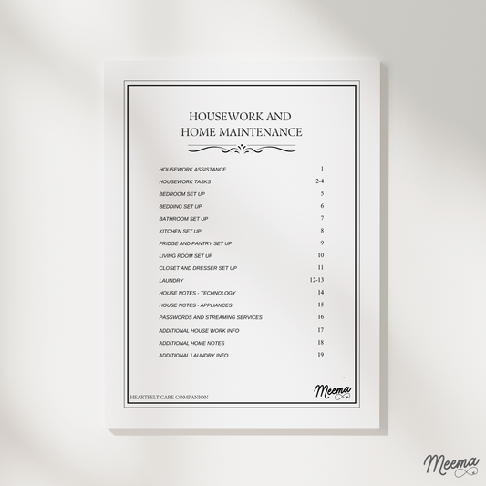 Housework and Pet Care Assistance Printable Care Journal