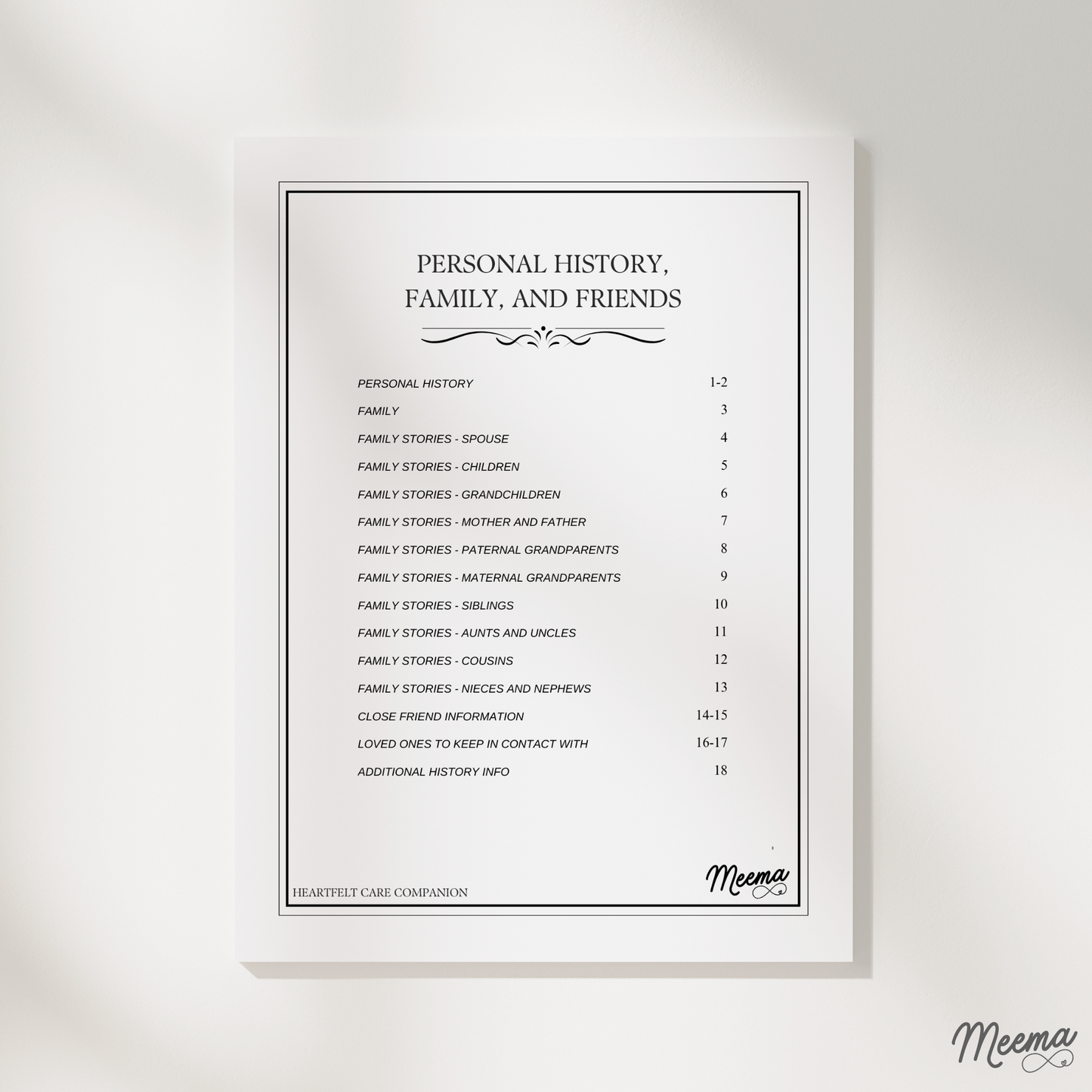 Emotional Needs, Conversation, and Personal History Printable Care Journal